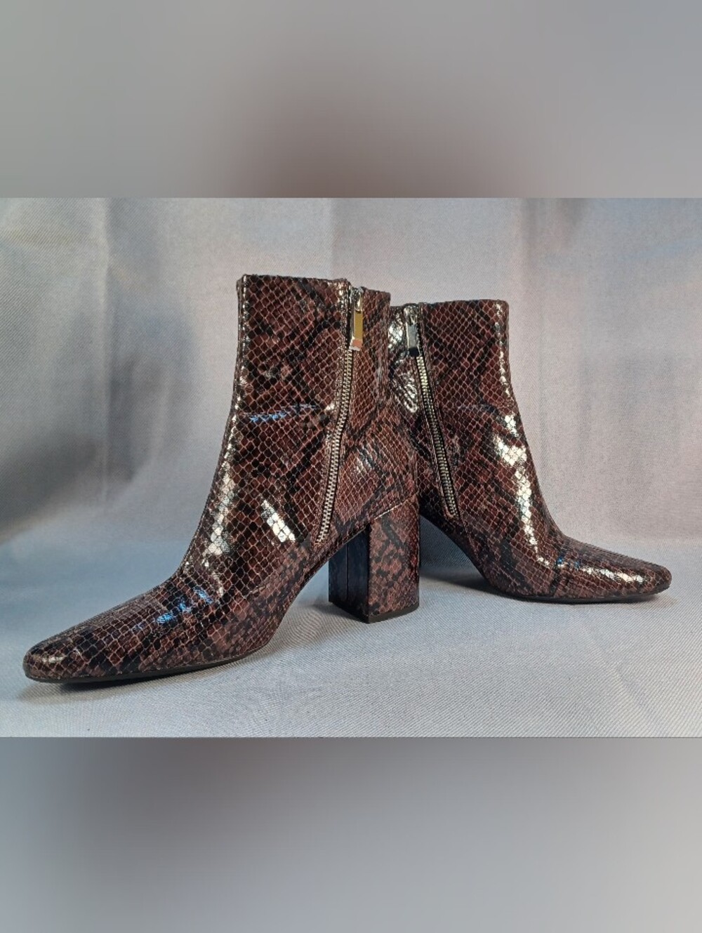 Zara Shiny Brown Snakeskin Women's Ankle Boots Size 38 (8)